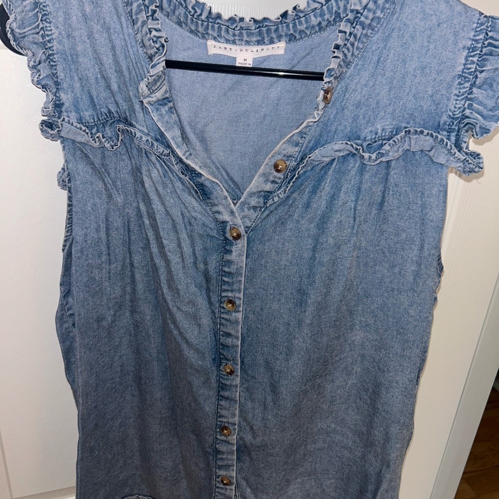 Denim Ruffle Sleeve Top